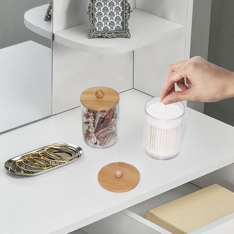 Tbestmax 10-Ounce Qtip Holder Bathroom Jars Canisters for Cotton Ball Swab Pad Storage Dispenzer, Bamboo Lid (2 Pack) - Image 5